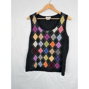Talbots‎ Argyle Sweater Vest M Wool Cashmere Blend Multicolor Classic Preppy